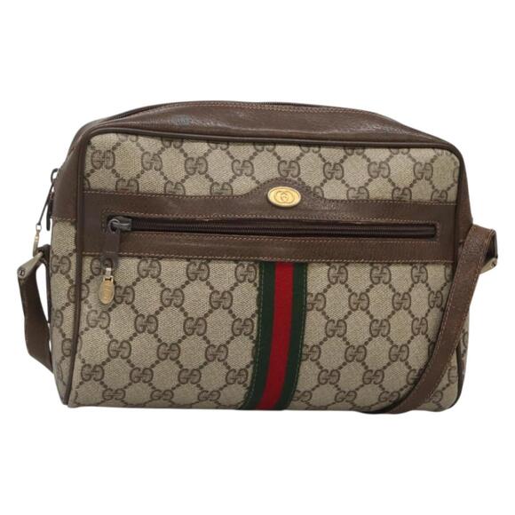 GUCCI GG Supreme Web Sherry Line Shoulder Bag Pvc Beige Gold Red - Picture 1 of 16